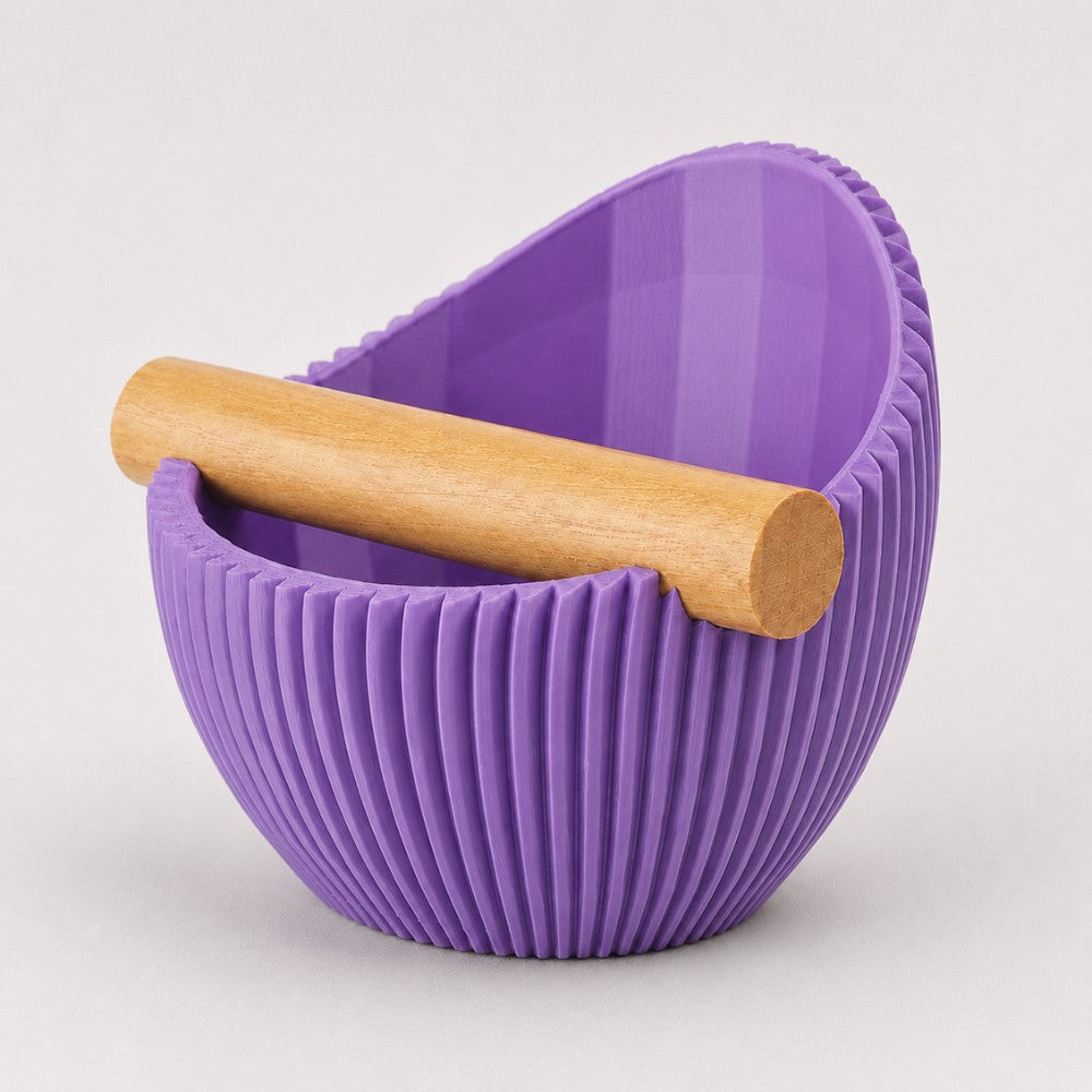 Sculptural Ribbed Espresso Knock Box with Oak Bar Matte Lilac Purple