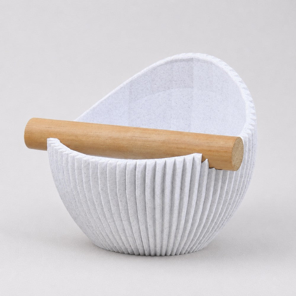 Sculptural Ribbed Espresso Knock Box with Oak Bar Marble White