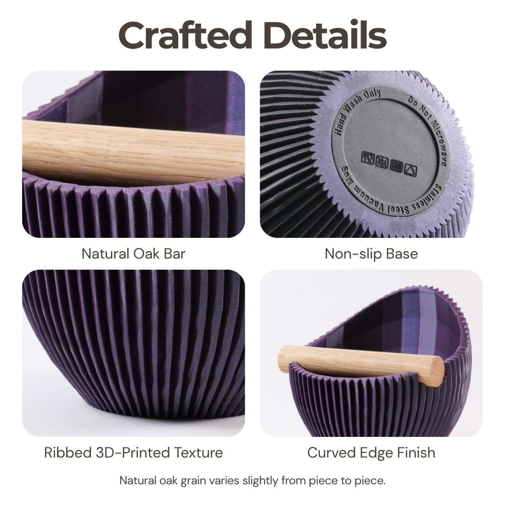 Sculptural Ribbed Espresso Knock Box with Oak Bar