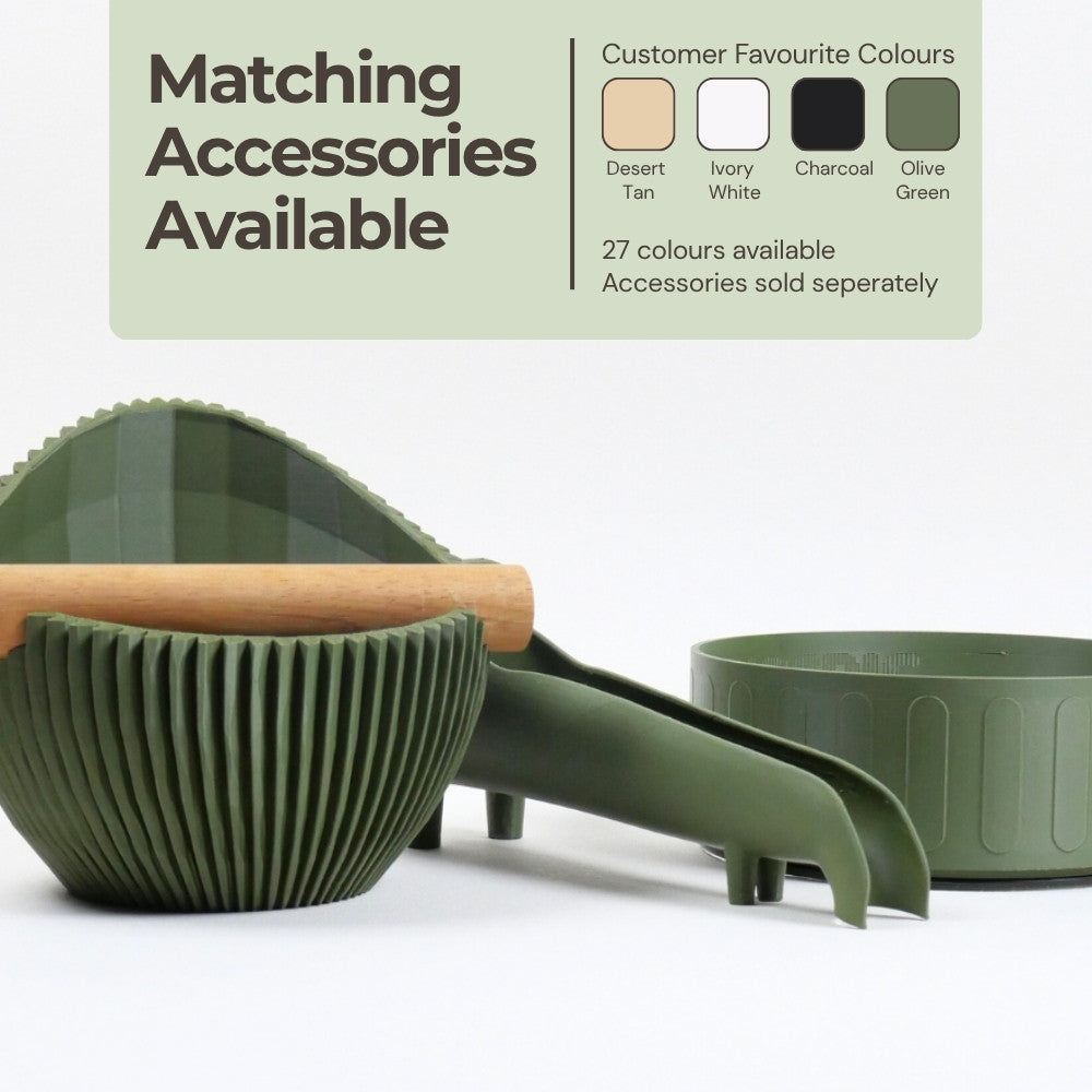Sculptural Ribbed Espresso Knock Box with Oak Bar
