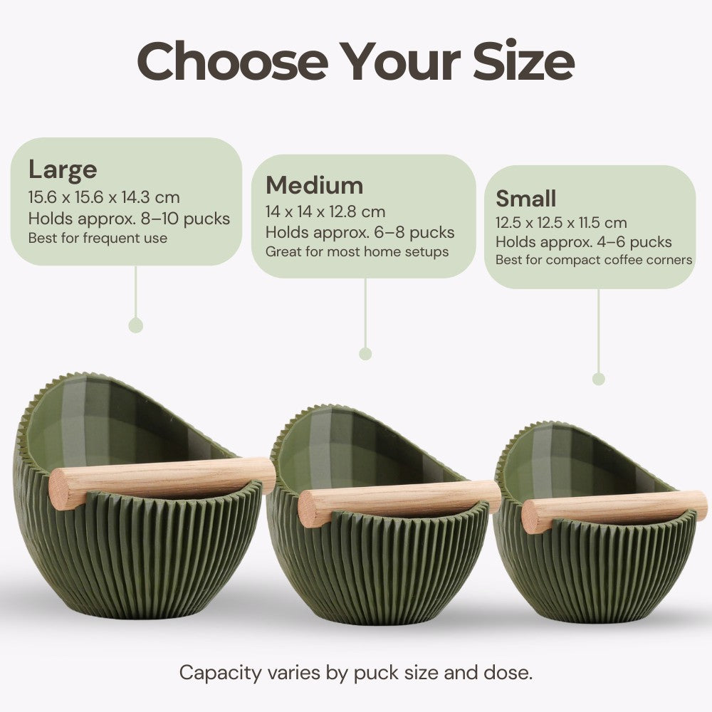 Sculptural Ribbed Espresso Knock Box with Oak Bar