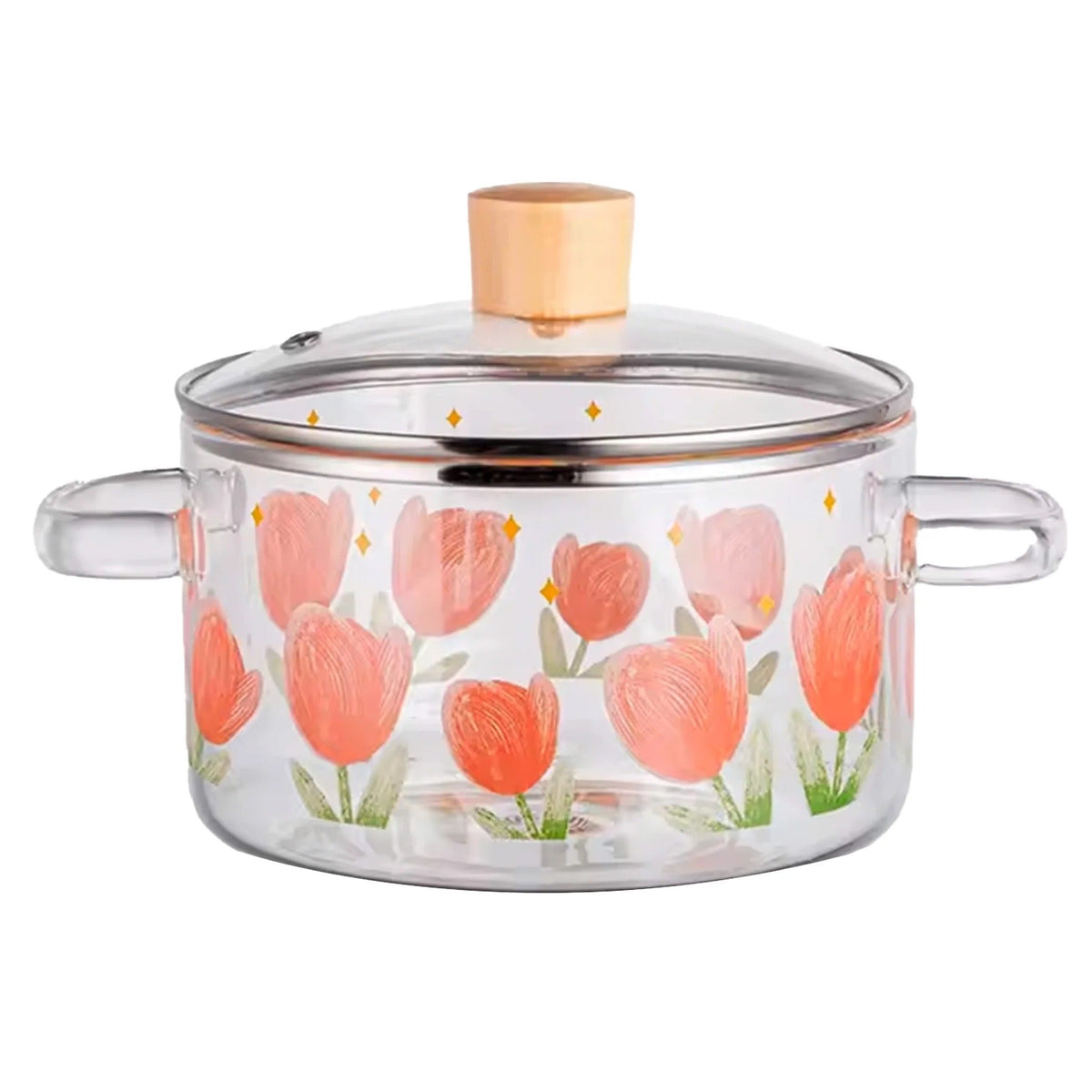 Borosilicate Glass Saucepan 1.45L with Lid Handle Gas Stove Microwave Safe Red Green