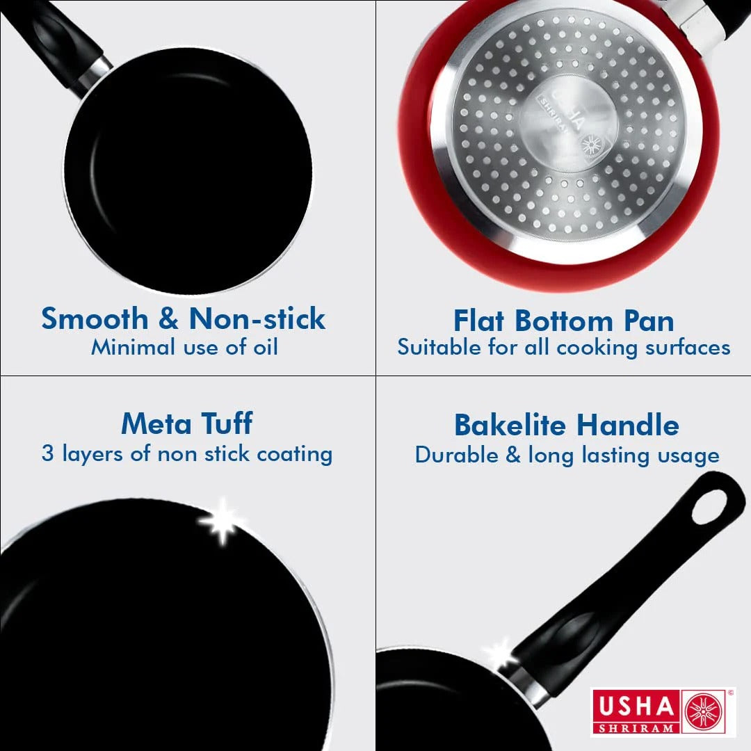 Non-Stick Frying Pan 26 cm 3-Layer Coating Easy Grip Handle Minimal Oil Red
