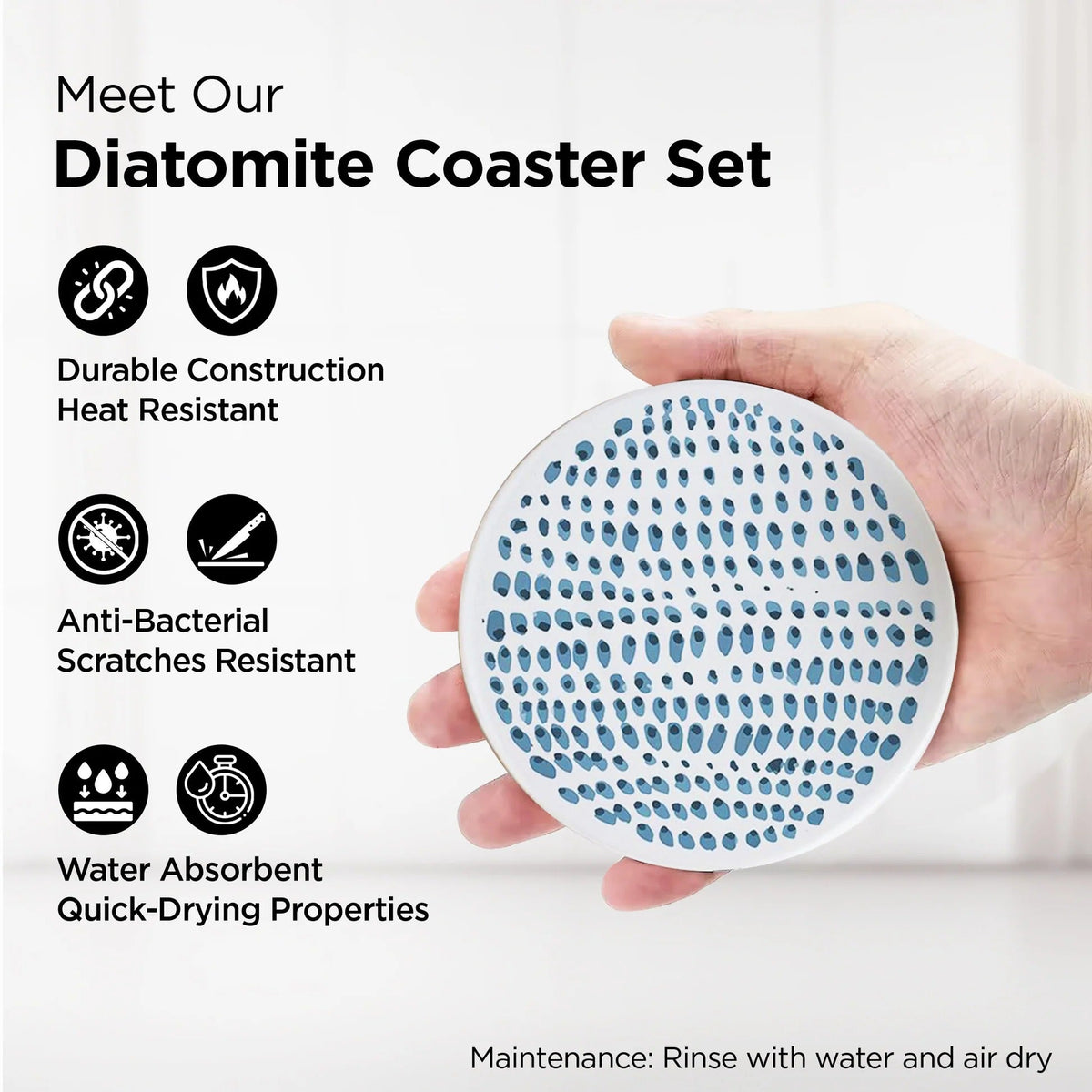 Diatomite Coasters Set of 6 10 cm White Print Dining Table Glass Cover Lid