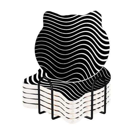 Unique Tea Coaster Set of 6 10 cm 9 mm Thick Black White Non Slip Mat Housewarming Gift
