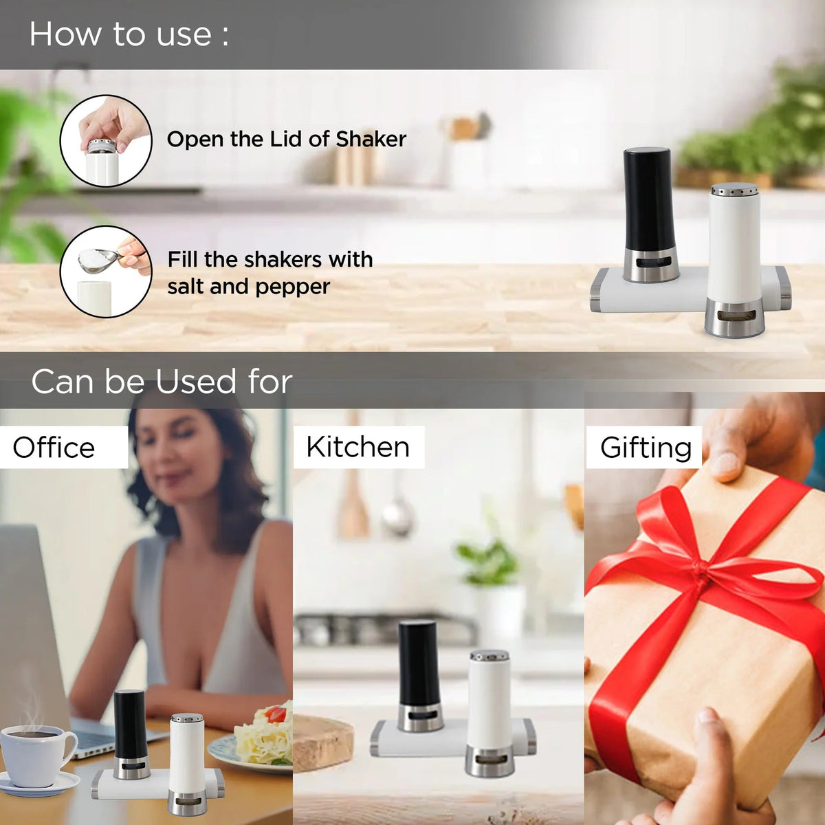 Salt and Pepper Container 60 ml Magnetic Base Salt Pepper Sprinkler Dining Table Black White