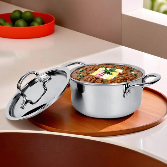Triply Stainless Steel Handi 4L 22 cm 2.5 mm Casserole SS Lid Biryani Pot Cook Serve