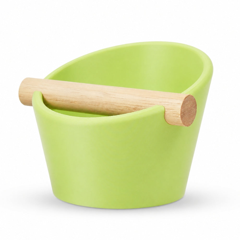 Oval Espresso Knock Box with Oak Bar Matte Apple Green