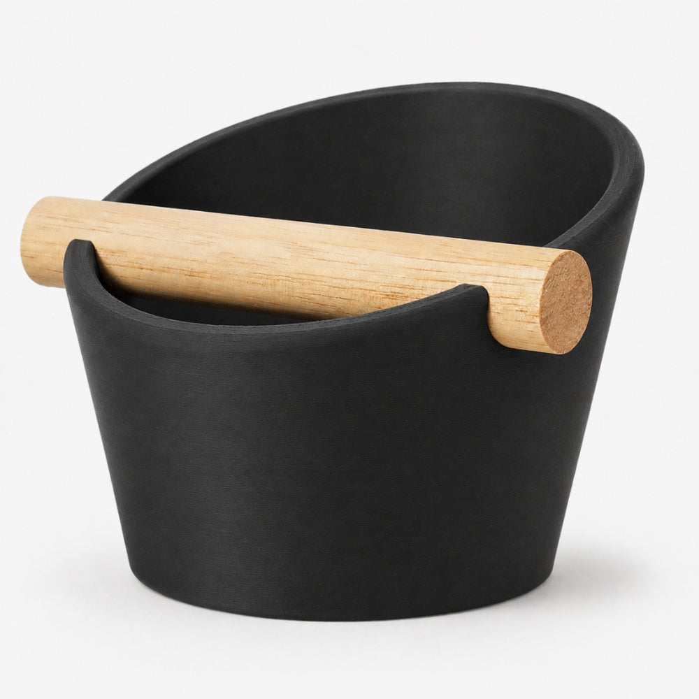 Oval Espresso Knock Box with Oak Bar Matte Charcoal