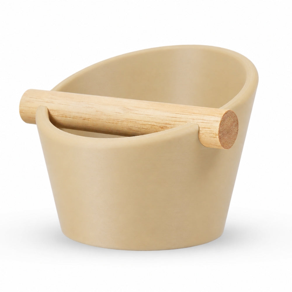 Oval Espresso Knock Box with Oak Bar Matte Desert Tan