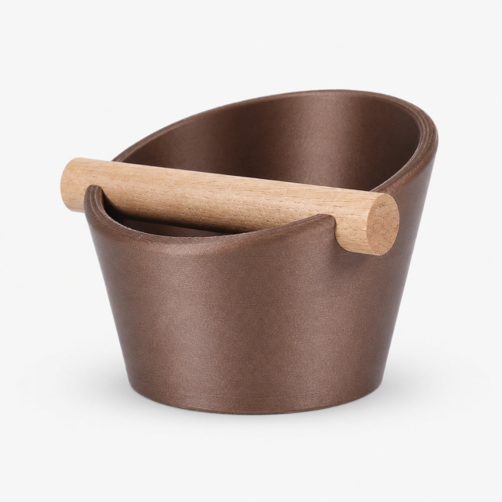 Oval Espresso Knock Box with Oak Bar Galaxy Brown