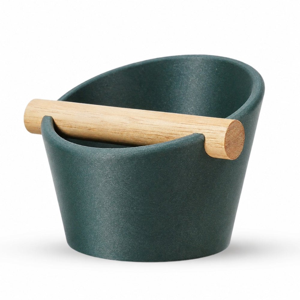 Oval Espresso Knock Box with Oak Bar Galaxy Green