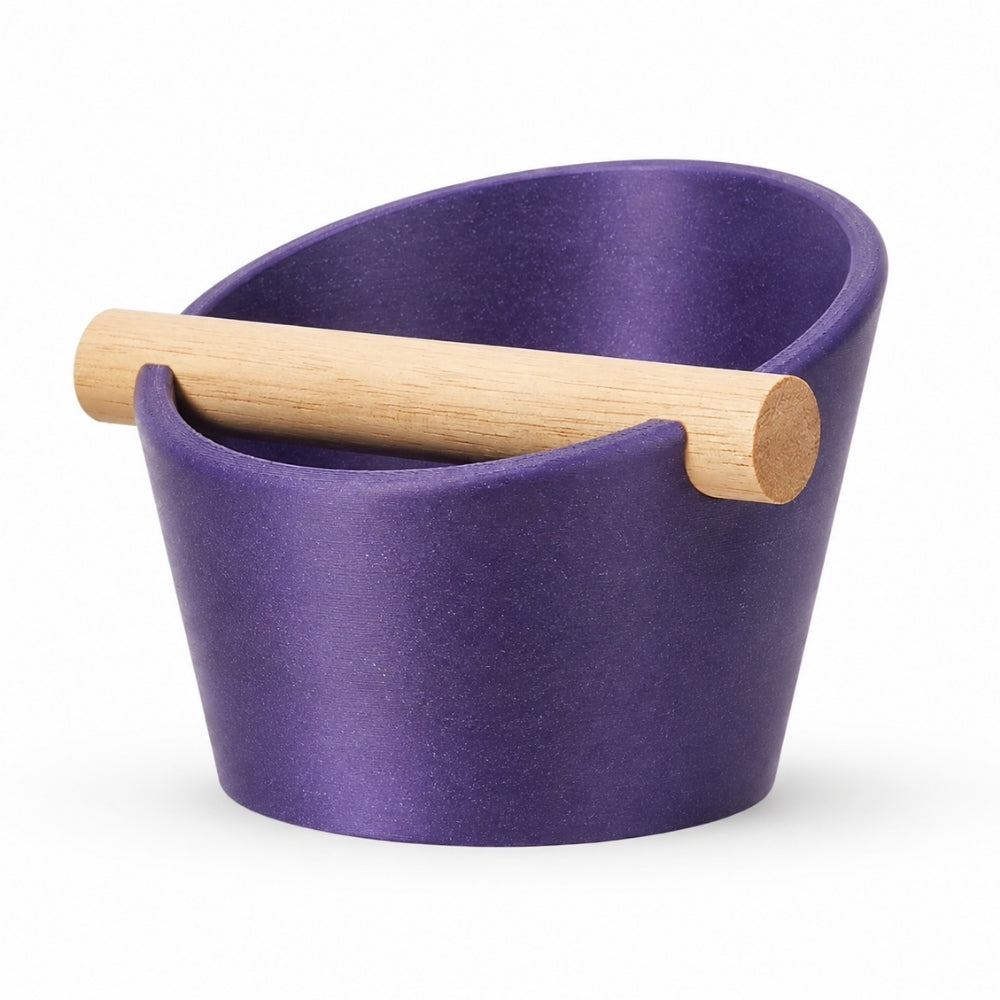 Oval Espresso Knock Box with Oak Bar Galaxy Purple