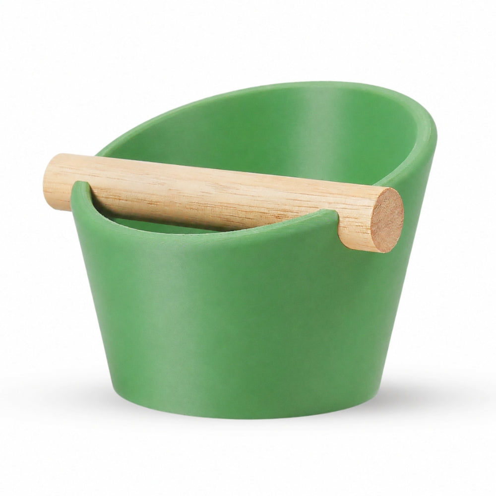 Oval Espresso Knock Box with Oak Bar Matte Grass Green