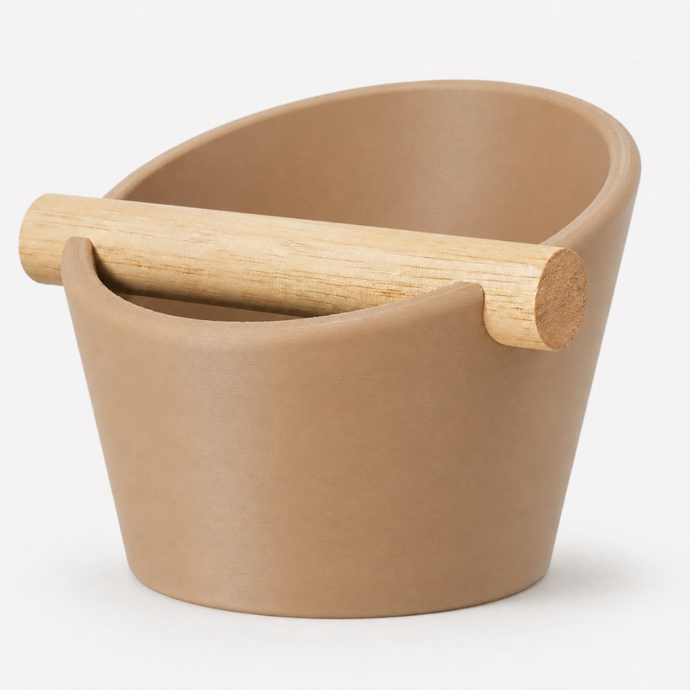 Oval Espresso Knock Box with Oak Bar Matte Latte Brown