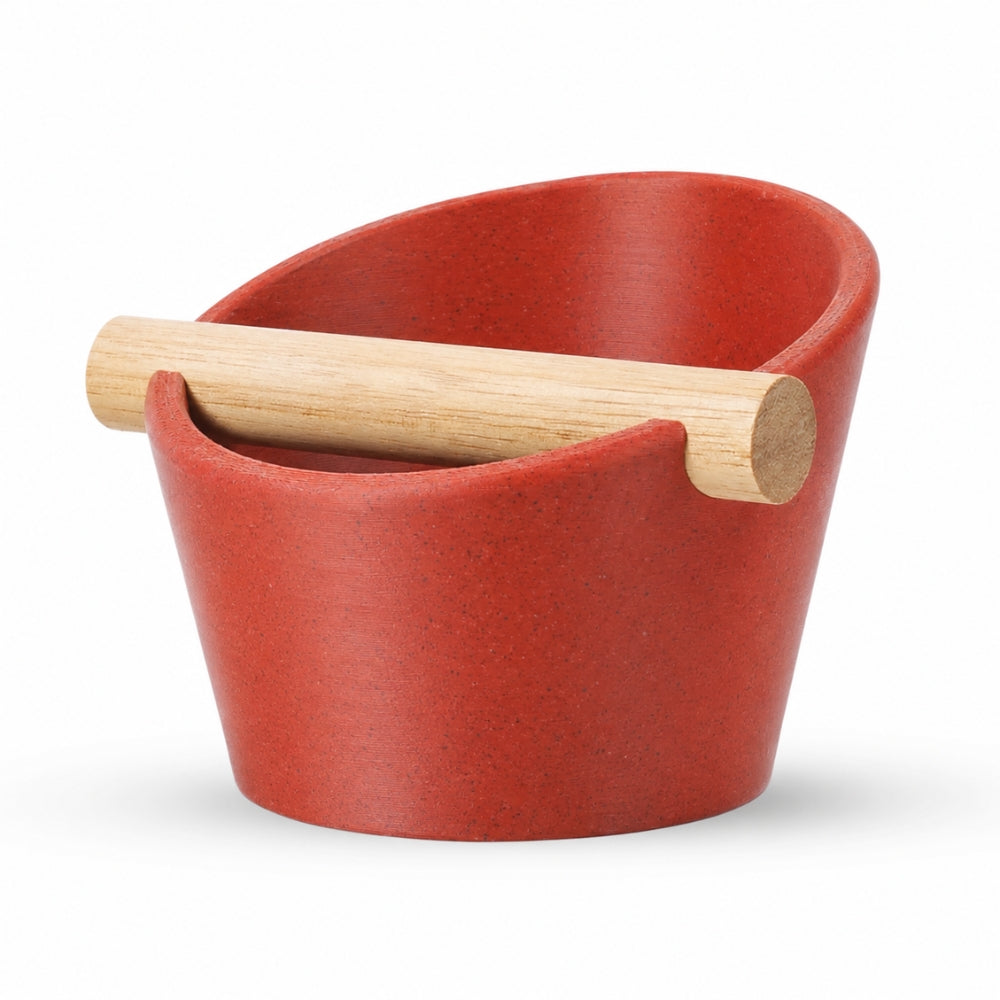Oval Espresso Knock Box with Oak Bar Marble Red