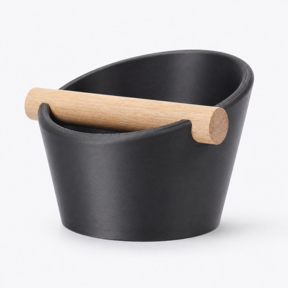Oval Espresso Knock Box with Oak Bar Metallic Black