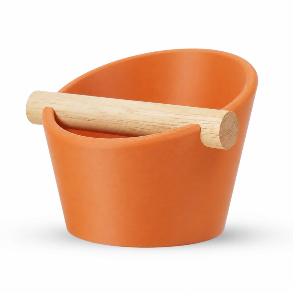 Oval Espresso Knock Box with Oak Bar Matte Mandarin Orange