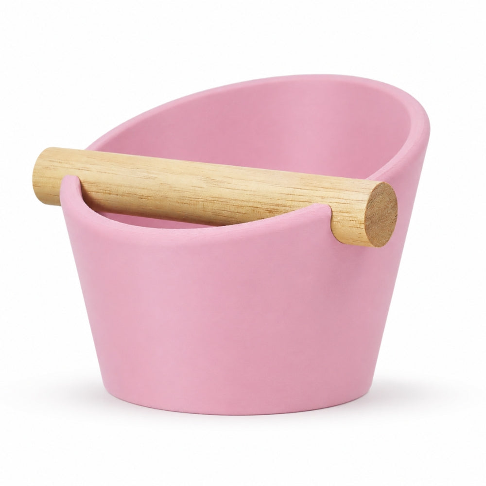 Oval Espresso Knock Box with Oak Bar Matte Sakura Pink