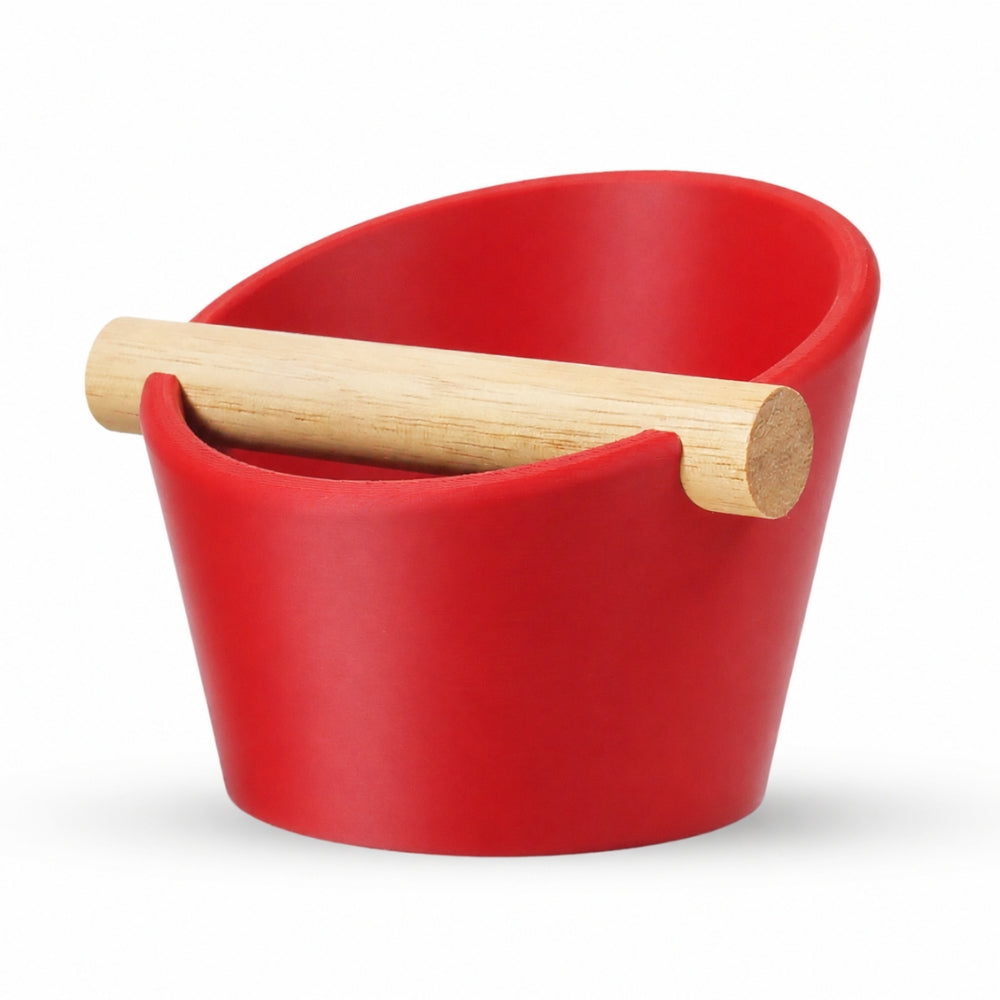 Oval Espresso Knock Box with Oak Bar Matte Scarlet Red