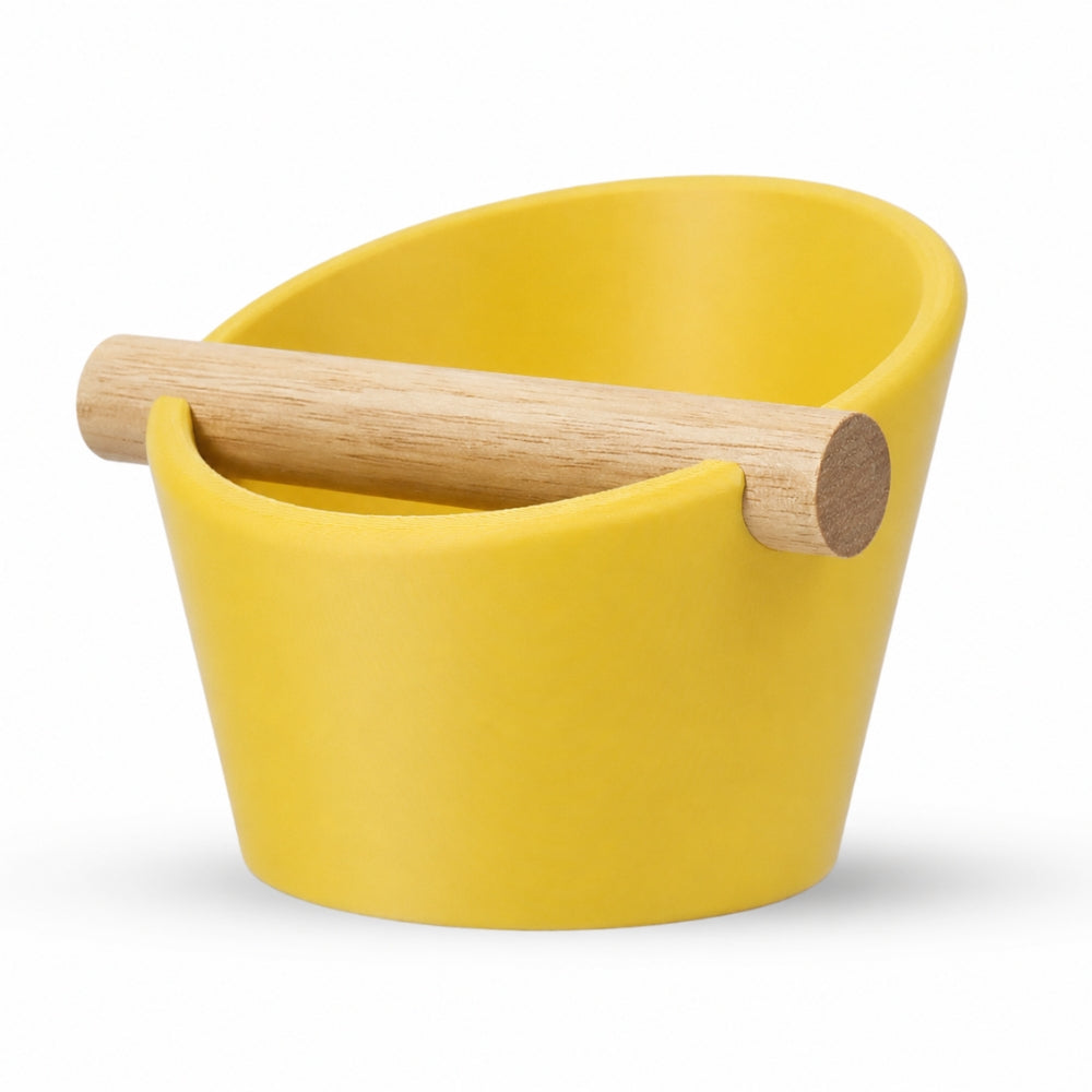 Oval Espresso Knock Box with Oak Bar Matte Lemon Yellow