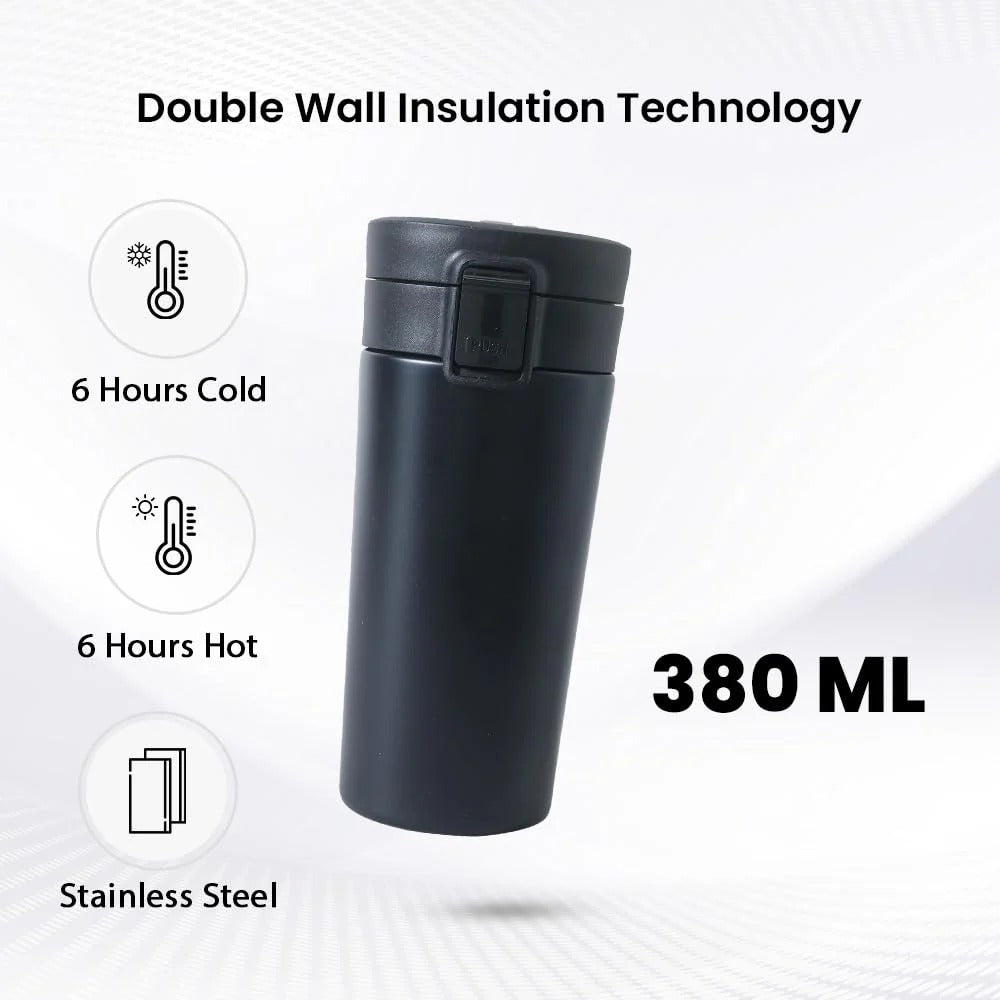 Stainless Steel Insulated Coffee Tumbler with Sipper Lid, 380 ml, Black
