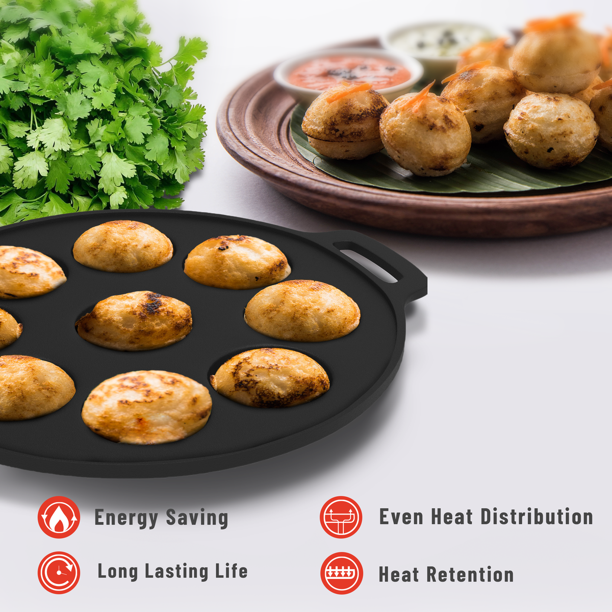 9 Pit Pre-Seasoned Cast Iron Paniyaram Pan