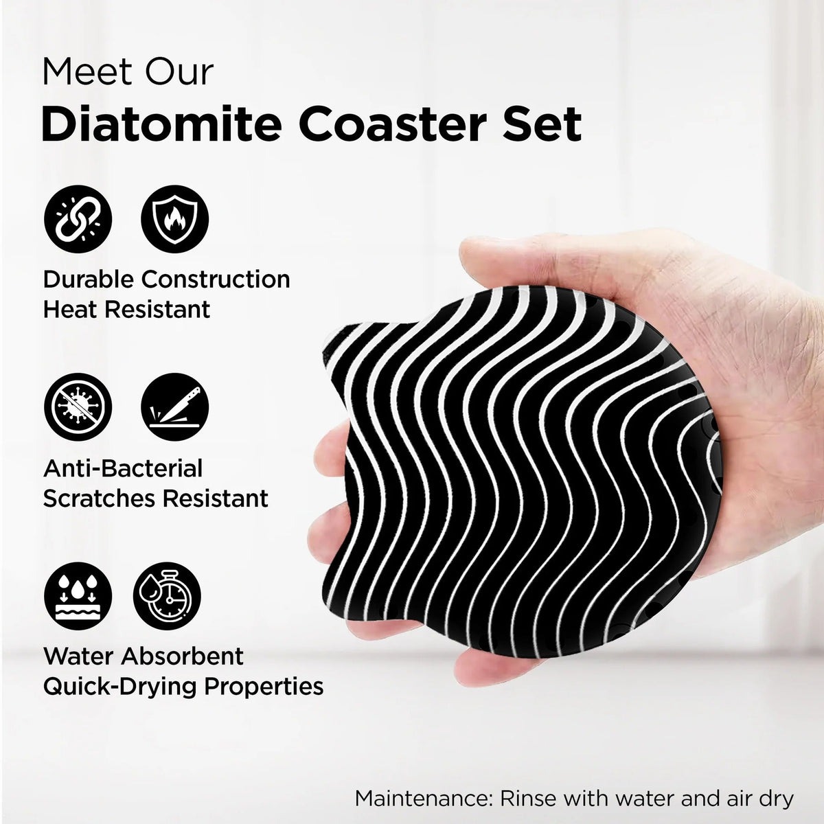 Unique Tea Coaster Set of 6 10 cm 9 mm Thick Black White Non Slip Mat Housewarming Gift