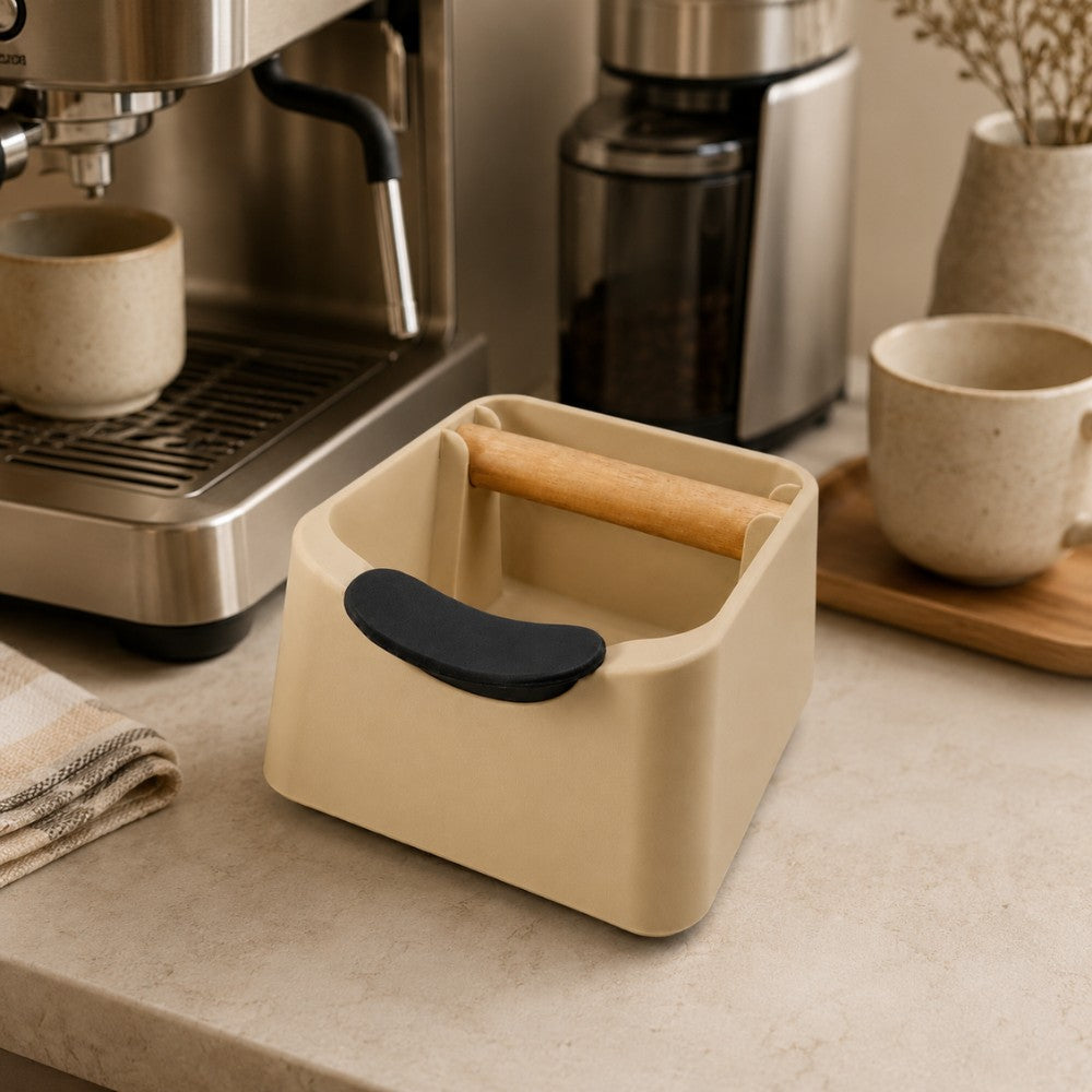 3-in-1 Espresso Knock Box with Portafilter Stand & Oak Wood Knock Bar