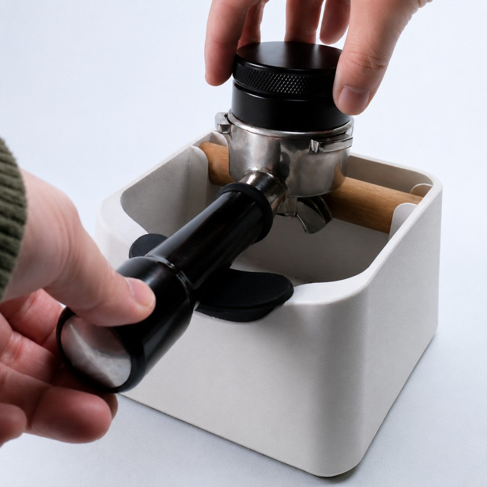 3-in-1 Espresso Knock Box with Portafilter Stand & Oak Wood Knock Bar