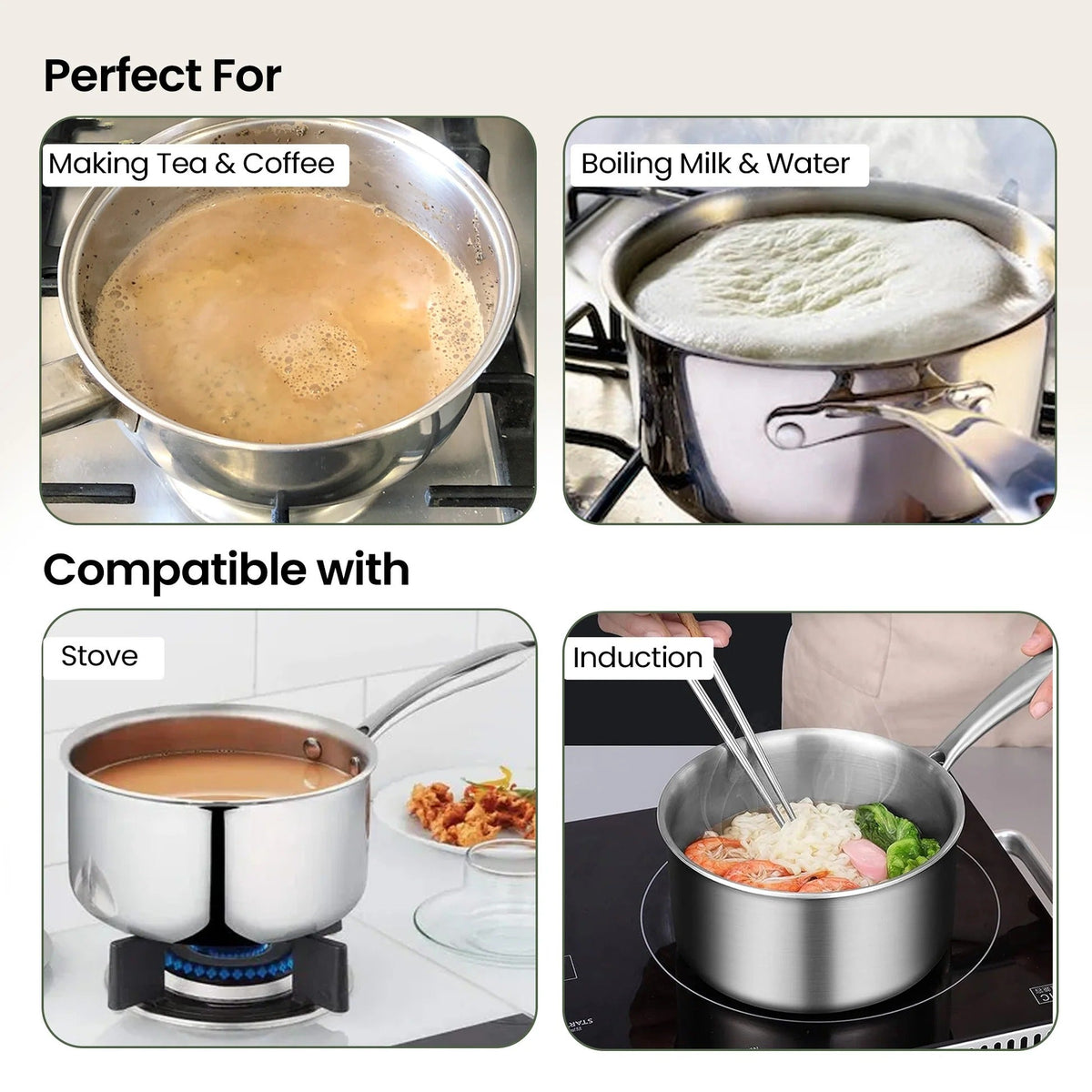 Triply Stainless Steel Sauce Pan with Lid 18 cm 2.2L Induction Easy Grip Handles