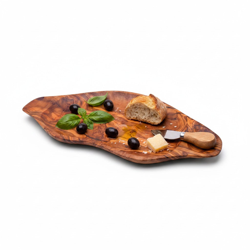 Handcrafted Olive Wood Serving Board | Rustic Live Edge Serving Platter Cheese Tray