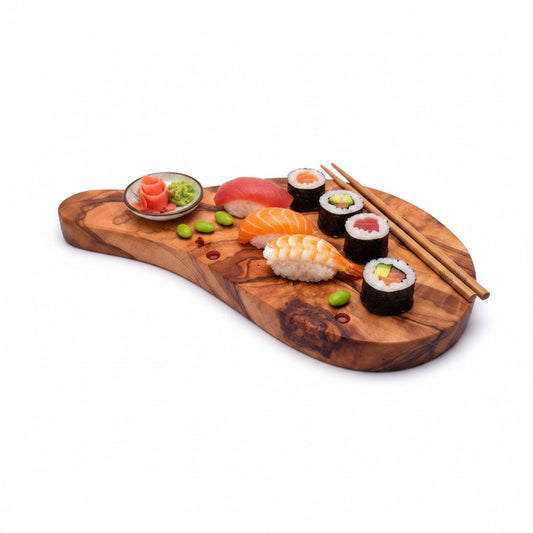 23cm Premium Olive Wood Sushi Board – Artisan Handcrafted Nigiri & Sashimi Serving Platter – Small Live Edge Grazing & Appetizer Tray