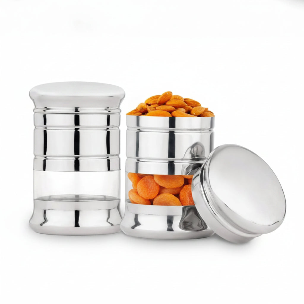 Stainless Steel Containers 1.5L, Set of 2, Rust Proof, Kitchen Storage Dabba