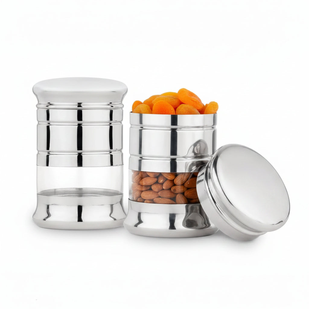 Stainless Steel Containers 1.5L, Set of 2, Rust Proof, Kitchen Storage Dabba