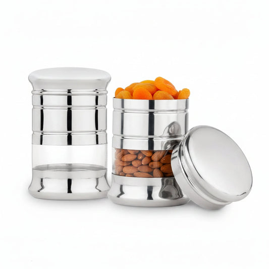 Stainless Steel Containers 1.5L, Set of 2, Rust Proof, Kitchen Storage Dabba