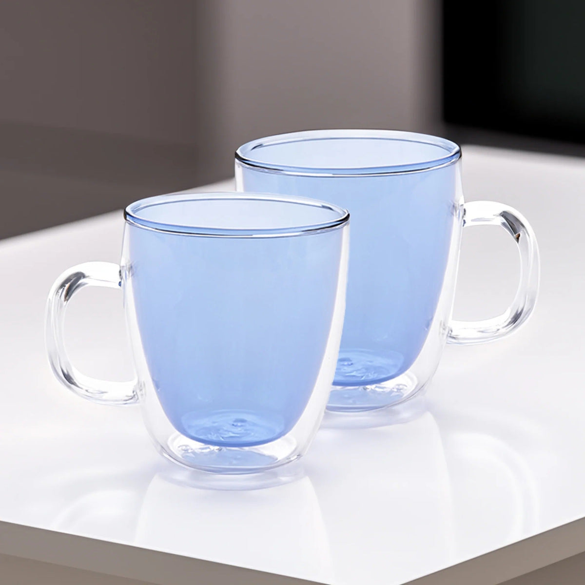 Double Walled Glass Coffee Mug Set of 2 (400 ml), Blue