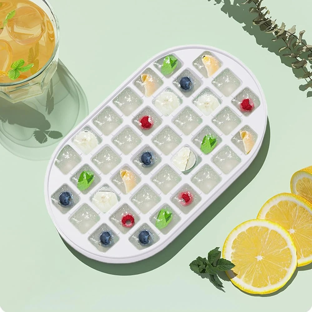 Ice Box with 36 Compartments, Soft Bottom Ice Cube Tray, White