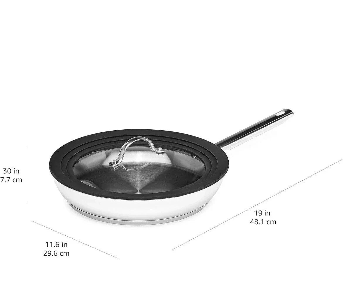 Full Induction Stainless Steel 3pc Frying Pan Set with Universal Lid, 20/24/28cm