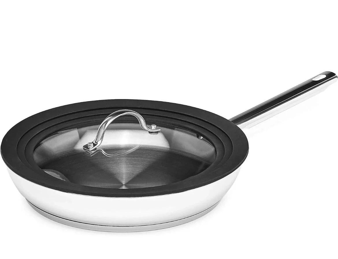 Full Induction Stainless Steel 3pc Frying Pan Set with Universal Lid, 20/24/28cm