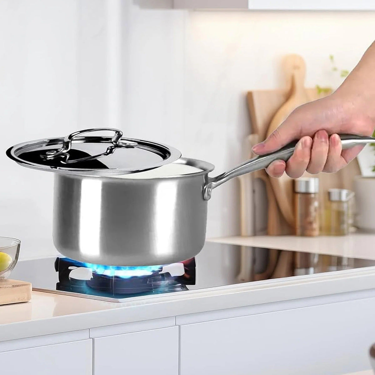 Triply Stainless Steel Sauce Pan with Lid 18 cm 2.2L Induction Easy Grip Handles