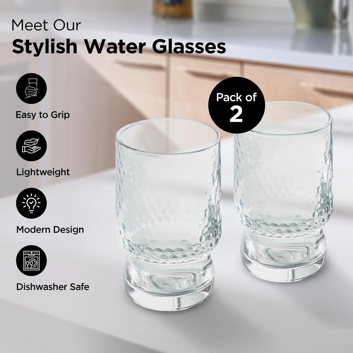 Water Glasses Set of 2 (430 ml), Juice Glasses, Lead Free