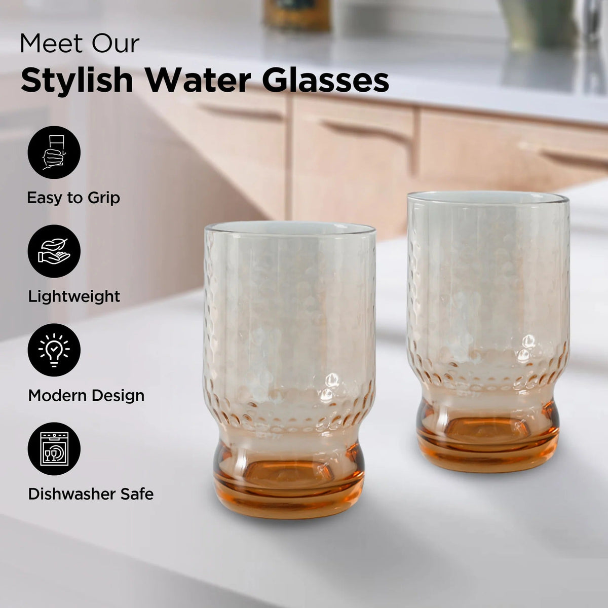 Set of 2: Lead-Free Amber Juice Glasses, 430 ml, Stylish & Versatile