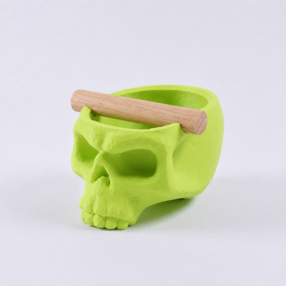 Gothic Skull Espresso Knock Box with Oak Bar Matte Apple Green