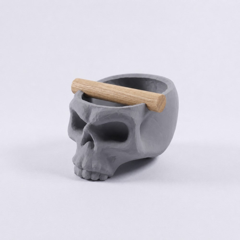 Gothic Skull Espresso Knock Box with Oak Bar Matte Ash Grey