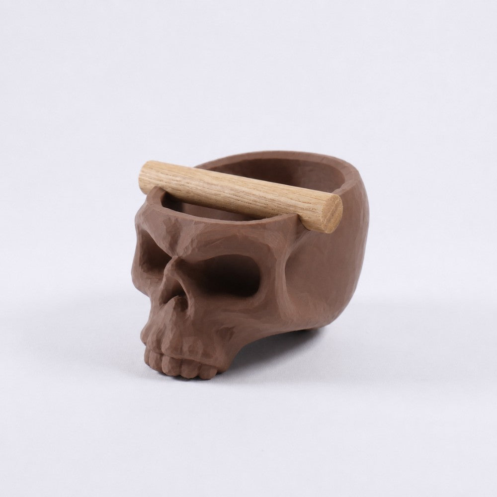 Gothic Skull Espresso Knock Box with Oak Bar Matte Brown