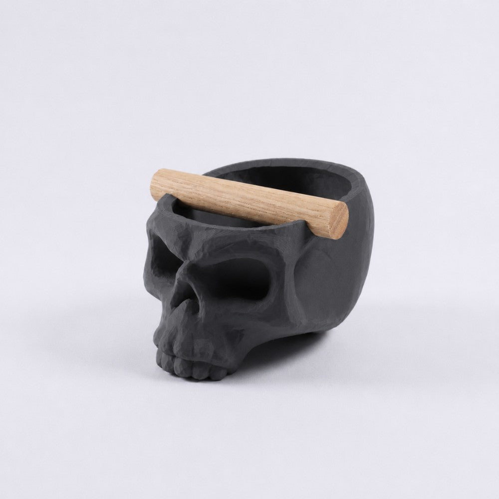 Gothic Skull Espresso Knock Box with Oak Bar Matte Charcoal