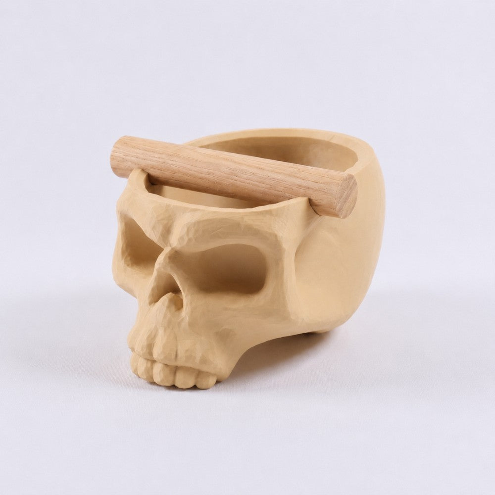 Gothic Skull Espresso Knock Box with Oak Bar Matte Desert Tan
