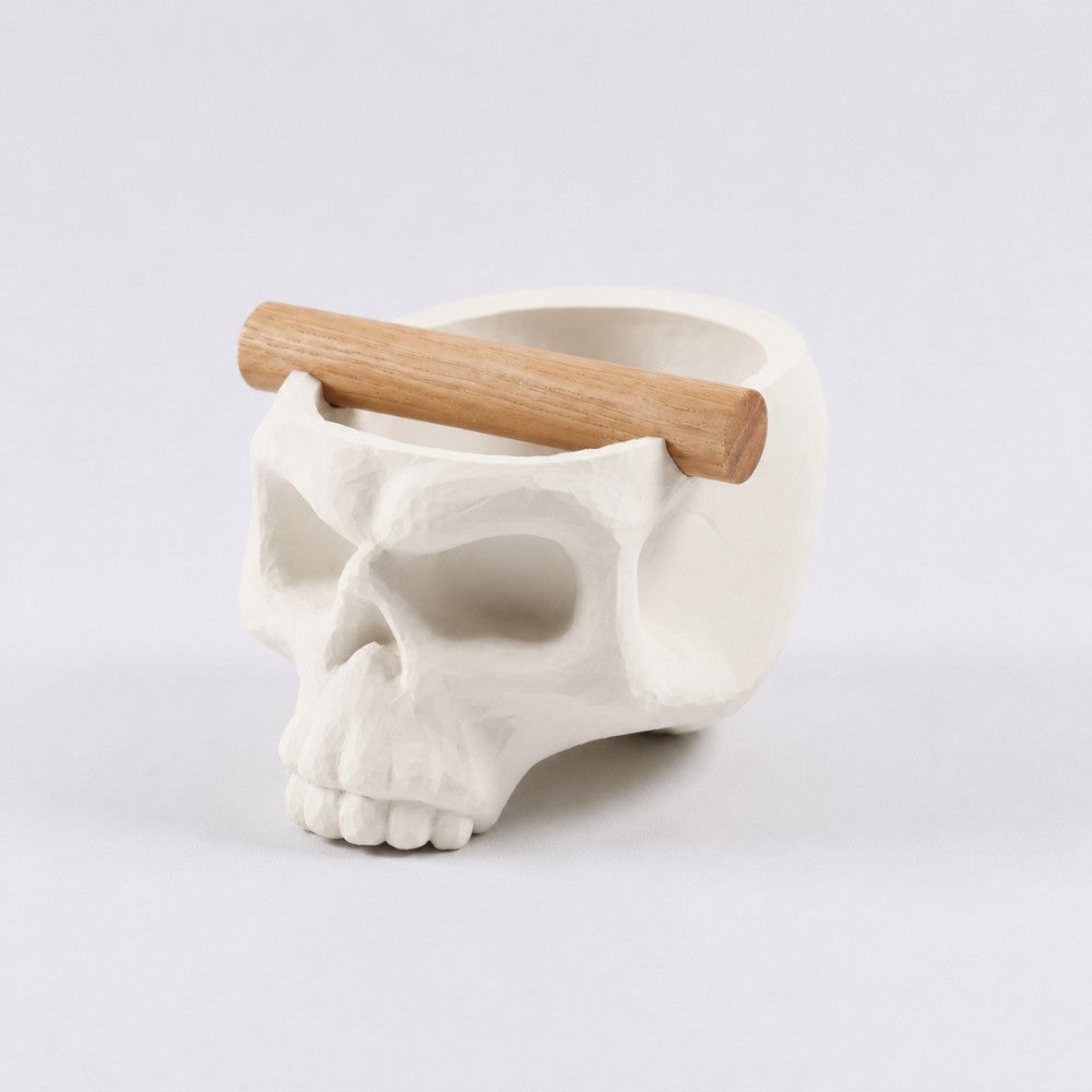 Gothic Skull Espresso Knock Box with Oak Bar Matte Ivory White