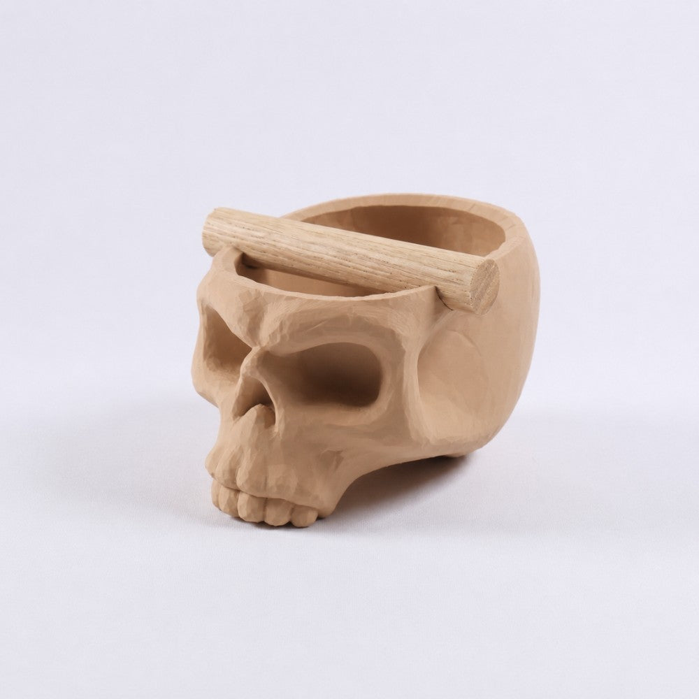 Gothic Skull Espresso Knock Box with Oak Bar Matte Latte Brown